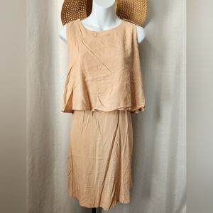 Beige double flare mini dress